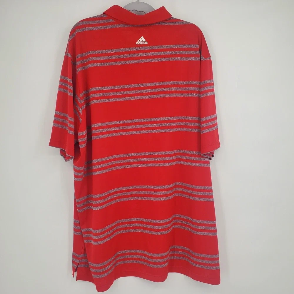 Adidas Men's 2XL Red Polo Shirt Striped‎ 1/4 Button Polyester Golf Logo
